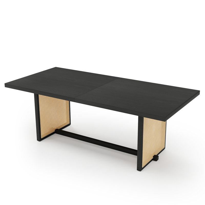 84" Solid Wood Dining Table with Rattan Base, null