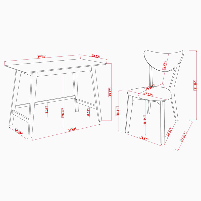 Walnut 2-Piece Writing Desk Set