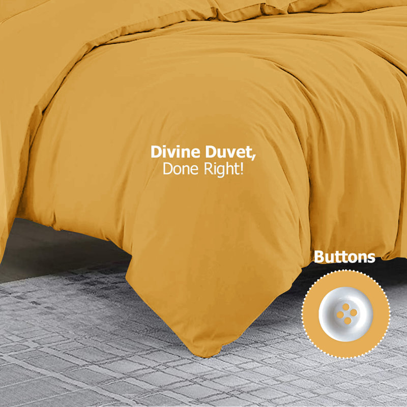 Klarita 100% Microfiber 300TC Reversible Duvet Cover Set with Pillowcase, Ochre, Double - 2 Pillowcase (50 x 75 cm)
