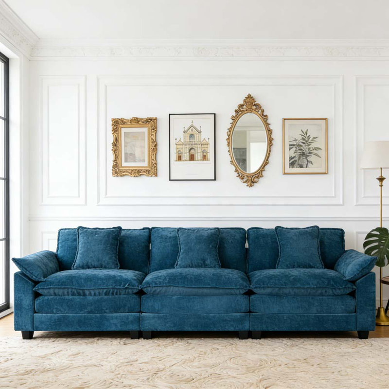 Canapé à accoudoirs plus large, 3, H 33,1 po x l 117,3 po x P 30,3 po, Bleu