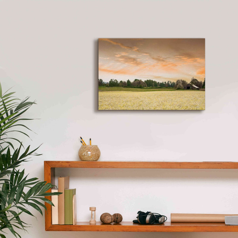 «Barn In The Field Of Spring Flowers» par Don Schwartz, estampe numérique sur toile, H 12 po x l 18 po x P 0,75 po