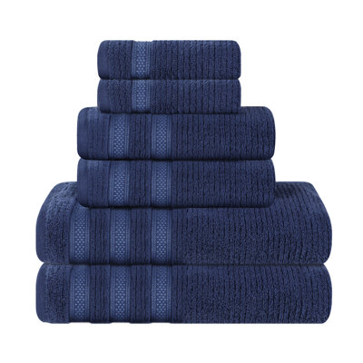 Ilseruth Zero Twist Cotton Ribbed Modern Geometric Border Soft 6 Piece Bathroom Towel Set