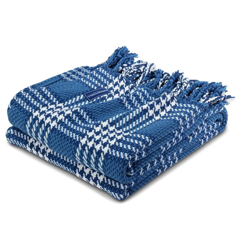 Portland Plaid Cotton Throw, Blue
