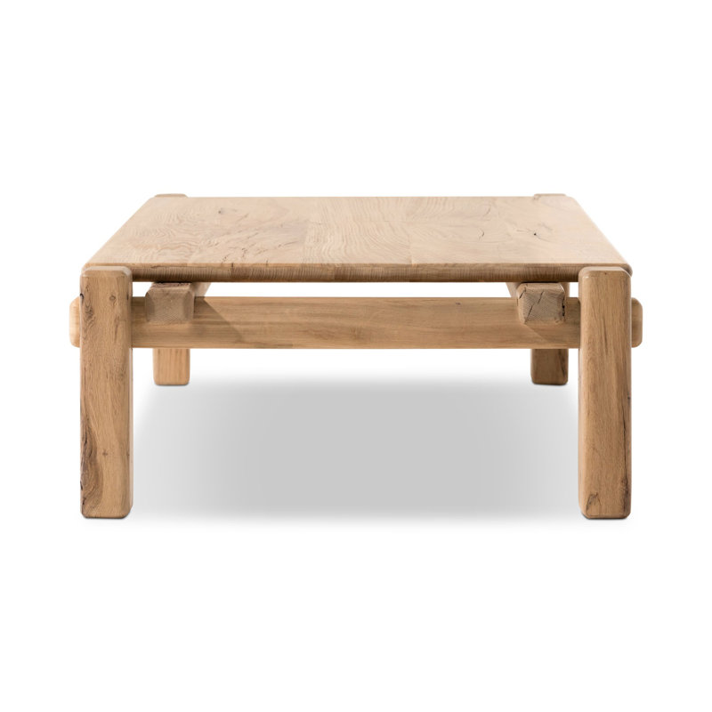 Marcia Single Coffee Table by Thomas Bina and Ronald Sasson, 13.75" H x 70.75" L x 31.5" W, Natural Reclaimed French Oak