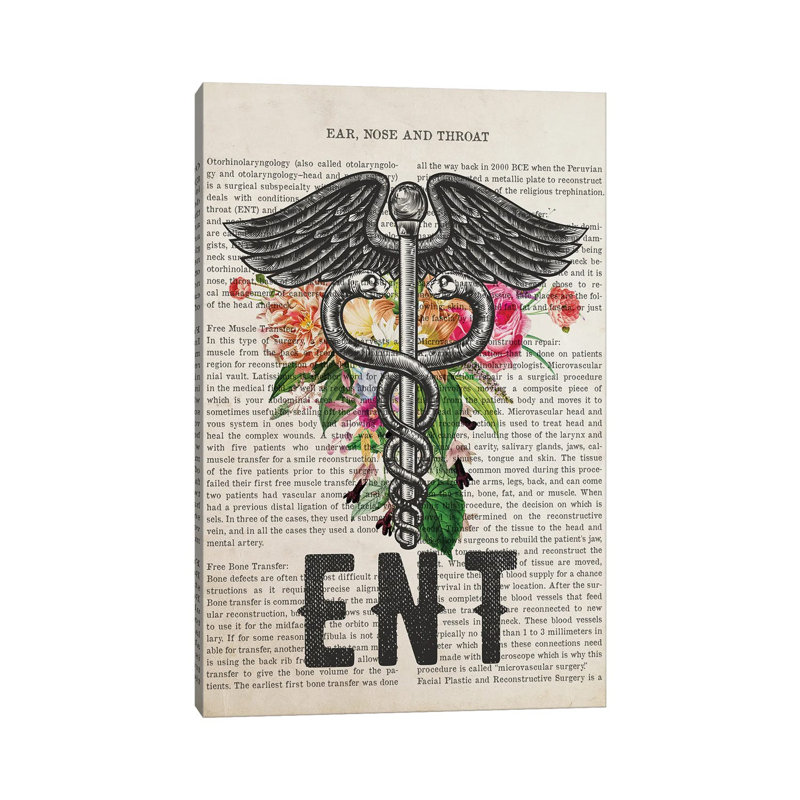 ENT, Ear Nose And Throat Doctor With Flowers Print by Aged Pixel - Wrapped Canvas Print, 152.5 cm H x 101.5 cm W