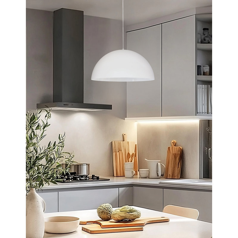 Ofelia 1 Light Single Dome Pendant, White, 10" H x 20" W x 20" D