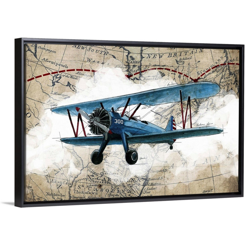 Biplane 1-impression d’art graphique sur toile, H 22 po x l 32 po x P 1,75po, Cadre noir