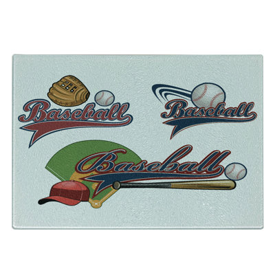 Ambesonne Sports Tempered Glass Cutting Board Baseball Mitt Ball Pattern Multicolor