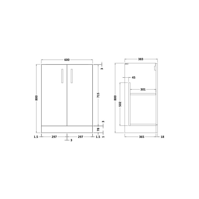 60cm Single Bathroom Vanity Base Only, Gloss White