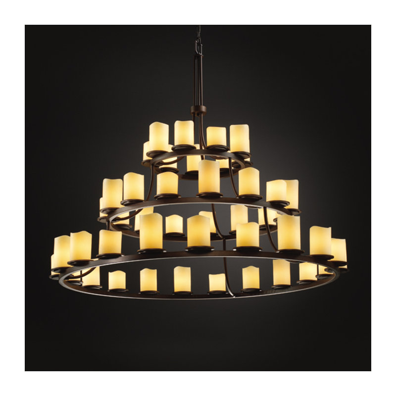 Lustre 45 lumières CandleAria Dakota, Cylindre avec rebord fondu, Crème, Bronze foncé