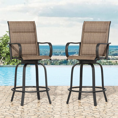 Swivel Patio Bar Stools Set of 2, Outdoor Bar Stools with Paded Textilene Fabric, All Weather Outdoor Bar Height Chairs, Ergonomic Comfort Tall Swivel by Latitude Run
