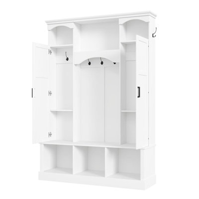 Hall Tree with Storage Bench All-in-One Entryway Organizer with Storage Bench and 7 Coat Hooks
