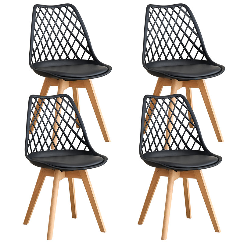 Dining Chairs - Nordic Style Dining Chair - Mesh Backrest - Solid Wood Legs, Black, Set Of 4 