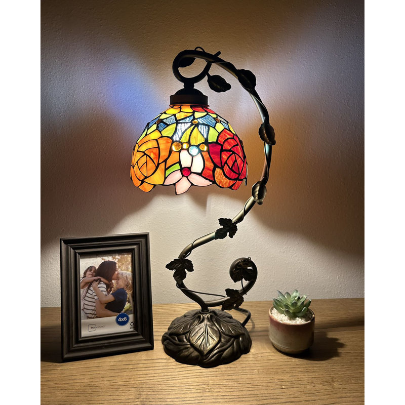 Simonson 21" Bronze Stained Glass Table Lamp with Rose Flowers