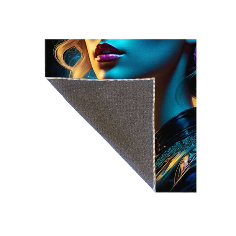 Tapis décoratif bleu à motif de fille lavable à la machine, Sous-tapis carré 3 pi 3 po inclus