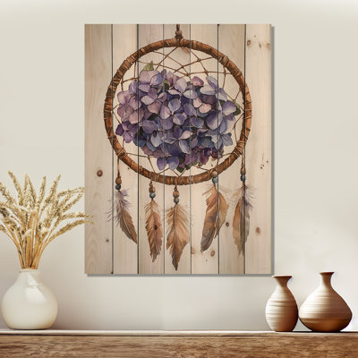 Hydrangea Dreamcatcher III - impression d'hortensia sur bois de pin naturel