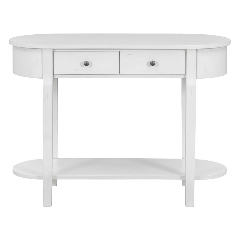 Elegant Retro Console Table With Curved Design & Smooth Glaze, Antique White