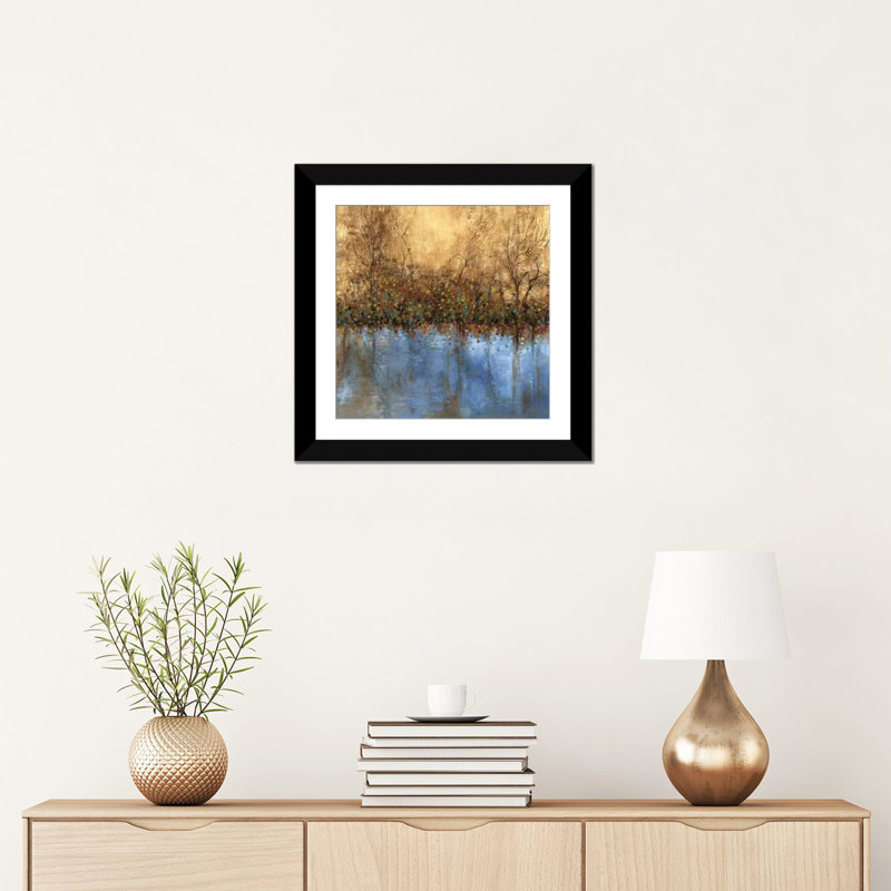 «Indigo Landscape» par PI Studio - reproduction sur toile, H 24 po x l 24 po x P 1 po, Papier d'art encadré noir, Blanc