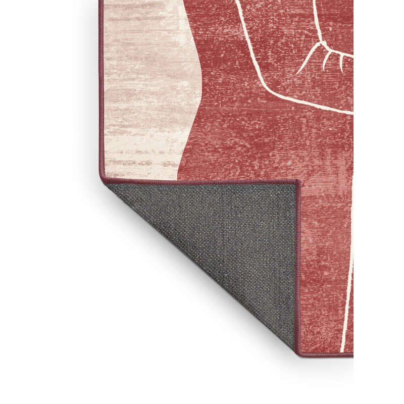 Soft Plush Ferland Valentines Modern & Contemporary Abstract Area Rug in Beige – Rose Binding, 7x9