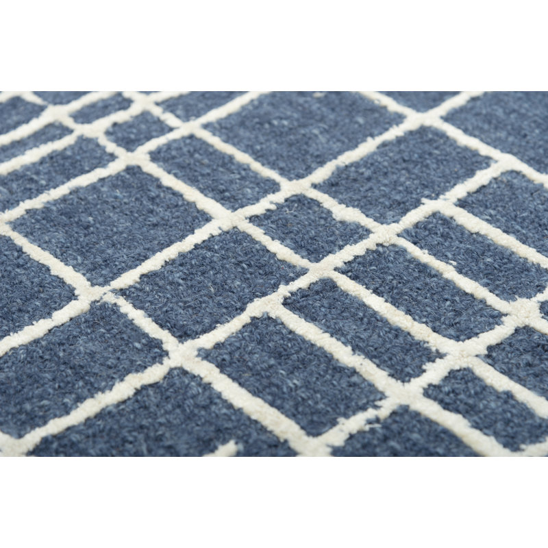 Tapis bleu en laine touffeté à la main Kaddy, Rectangle 8 pi 9 po x 11 pi 9 po