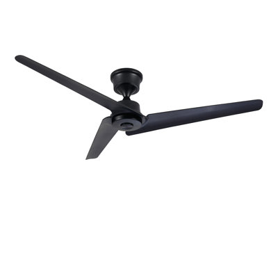 Ventilateur de plafond 52 pales 52 po à fixation encastrée et à tige avec télécommande, sans lumières, ventilateurs de plafond à 3 pales modernes à moteur à courant continu pour le salon de la chambre à coucher - Noir