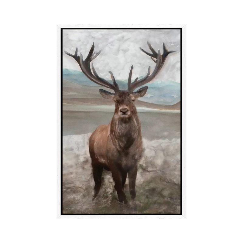 Grand Elk I - Painting on Canvas, 66.04 cm H x 45.72 cm W, White Framed