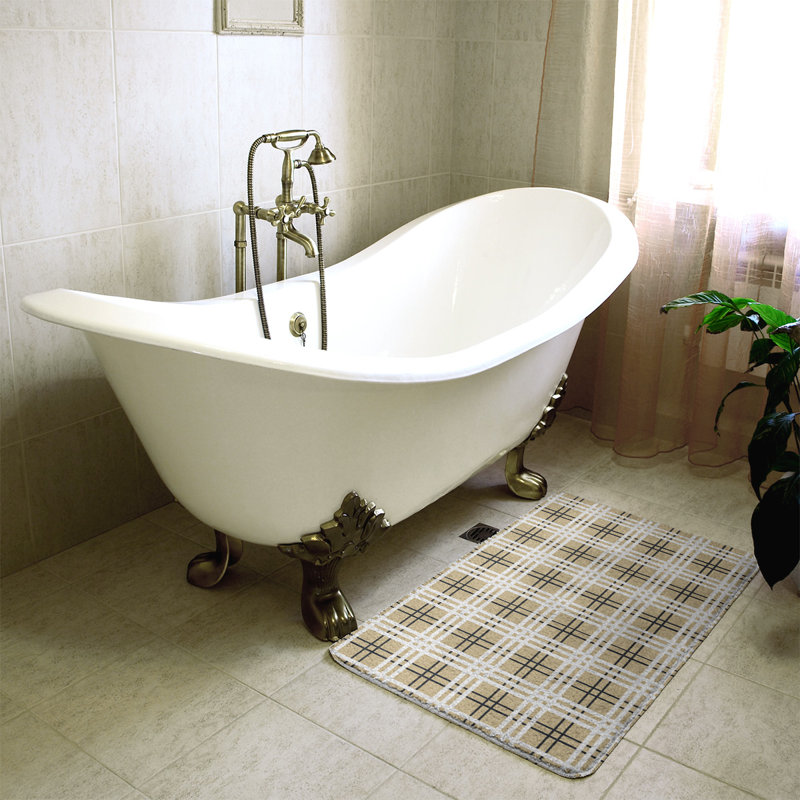 Memory Foam Non-Slip Bath Rug, 17" W x 24" L, Gold/White 2