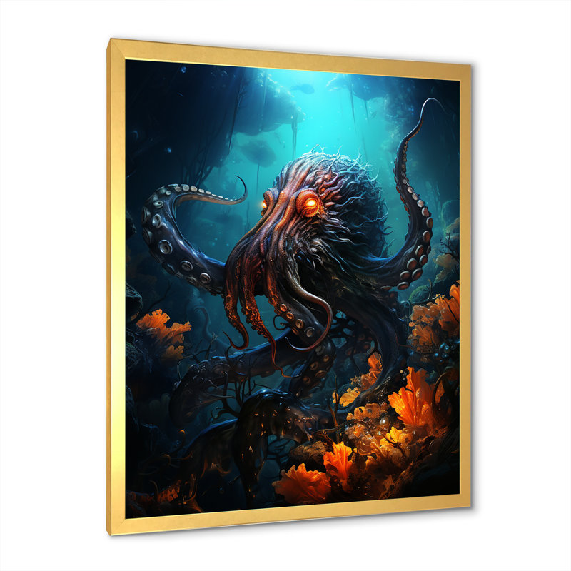 Superheros Octopus Warrior sur impression sur toile, Cadre doré simple, H 32 po x l 24 po x P 1 po
