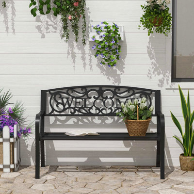 50.5" L X 22" W 33.75" H Outdoor Metal Bench, Black Garden Patio Seat With Slatted For , Porch, Yard, Entryway, Shock Coating 50" Garden, Shock-absorbing
