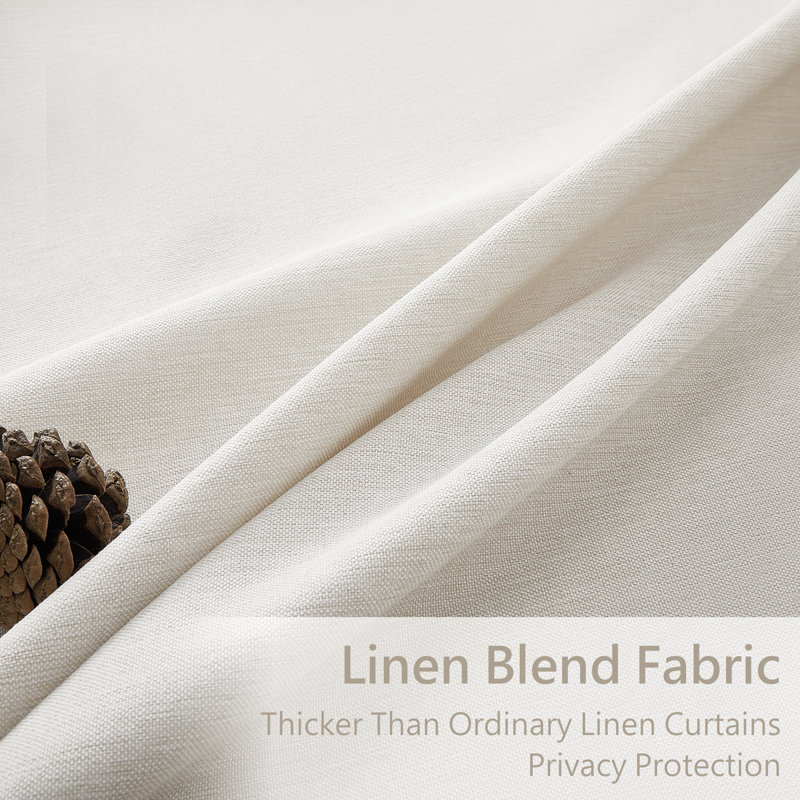 Linen Textured Farmhouse Semi Sheer Window Curtain,Back Tab Hooks Drapes,Pleated Heading Tape (Set of 2 With Hooks)