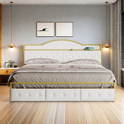Hader Vegan Leather Metal Platform Bed