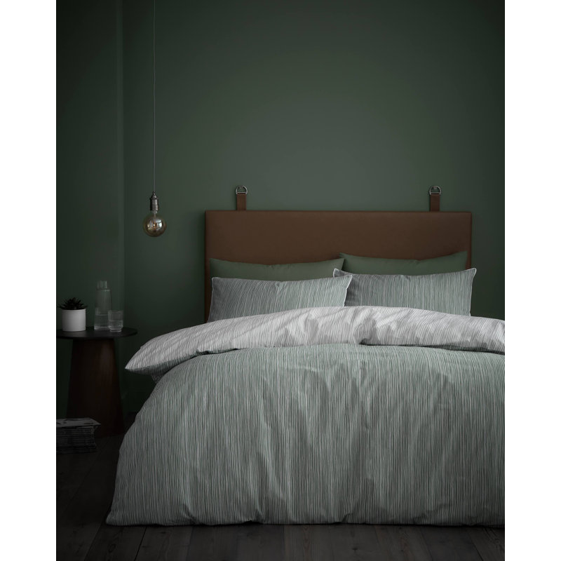 Rupert Cotton Stripe Duvet Cover Set With Pillowcases, Green, Single