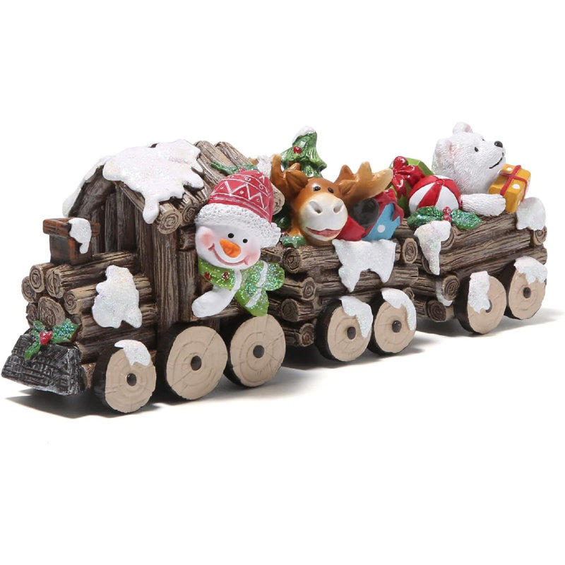 Décorations de Noël Décorations d'intérieur de Noël Figurines de petit train d'hiver pour centre de table, foyer, décor, train de Noël mignon (train de couleur bois)