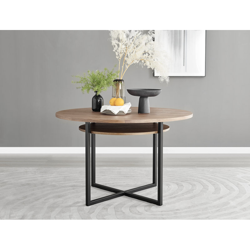 Eubanks Round Dining Table with Storage Shelf for Industrial Minimalist Dining Room, Brown, Black
