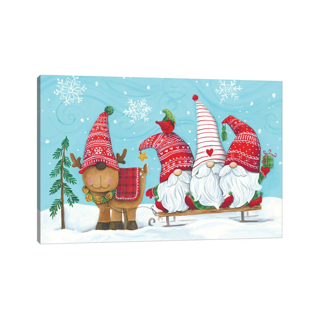 Elf Gnome Trio with Reindeer by Diane Kater - Wrapped Canvas Graphic Art Print East Urban Home 