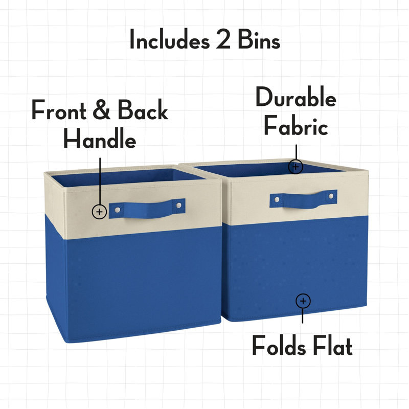 RiverRidge Kids 2pc Two-Tone Fabric Collapsbilble Cube Storage Organizers with Handles, Blue