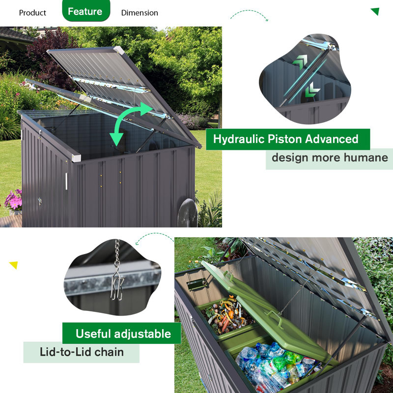 5 Ft. W X 3 Ft. D Metal Horizontal Garbage Shed, Grey