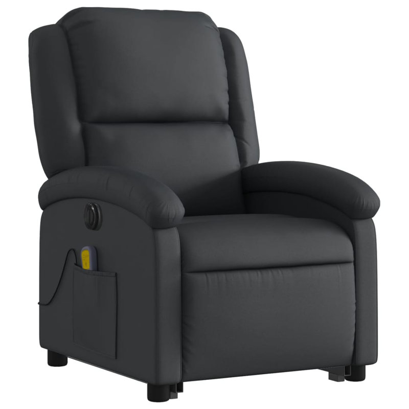 Fauteuil de massage inclinable électrique en cuir véritable, Cuir véritable noir
