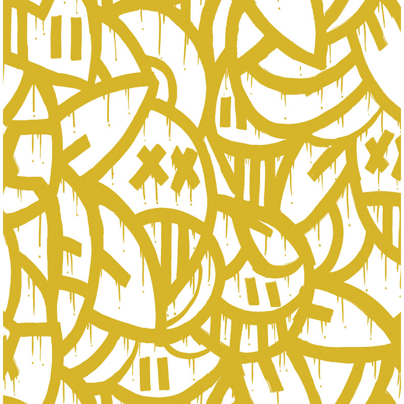Papier peint crème avec arrangements audacieux, Jaune