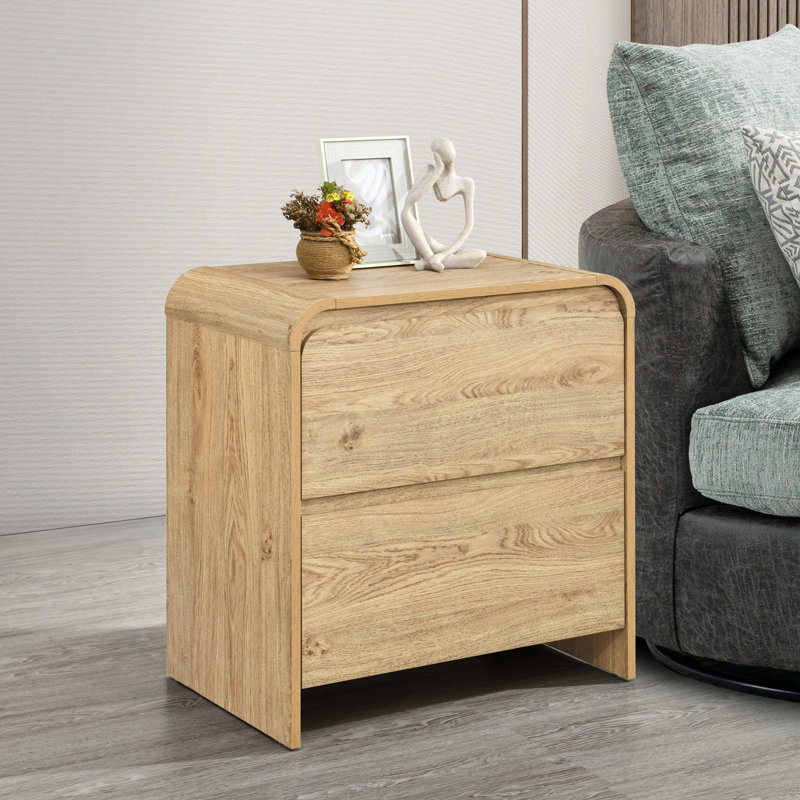 Table de bout / table de chevet 2 tiroirs Edwin, Beige, H 26 po x l 24 po x P 15,7 po