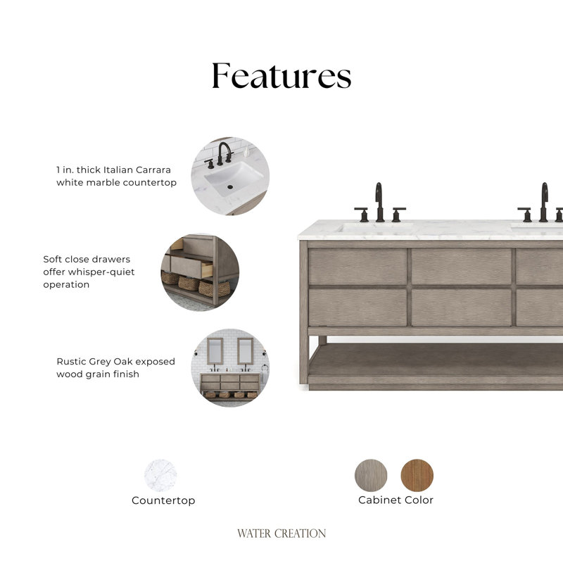 72'' W Double Vanity, Grey Oak