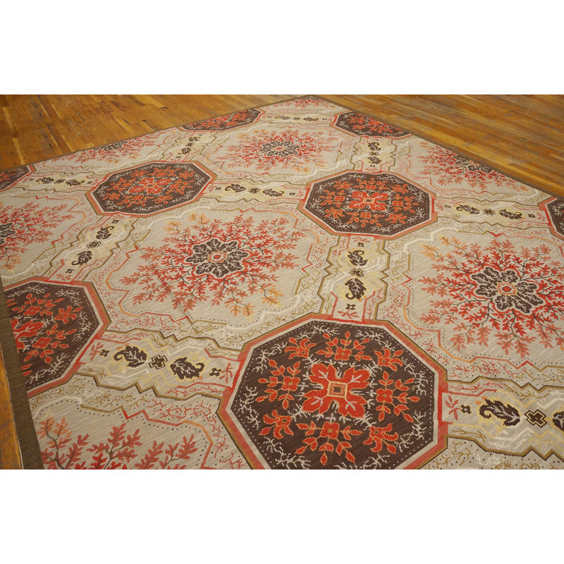 Tapis unique en laine noué à la main orange / brun / beige 9 pi x 12 pi Needlpoint