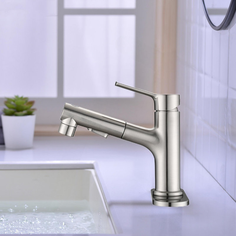 Robinet de lavabo de salle de bain moderne à poignée simple avec bouchon de bonde escamotable et plaque de pont