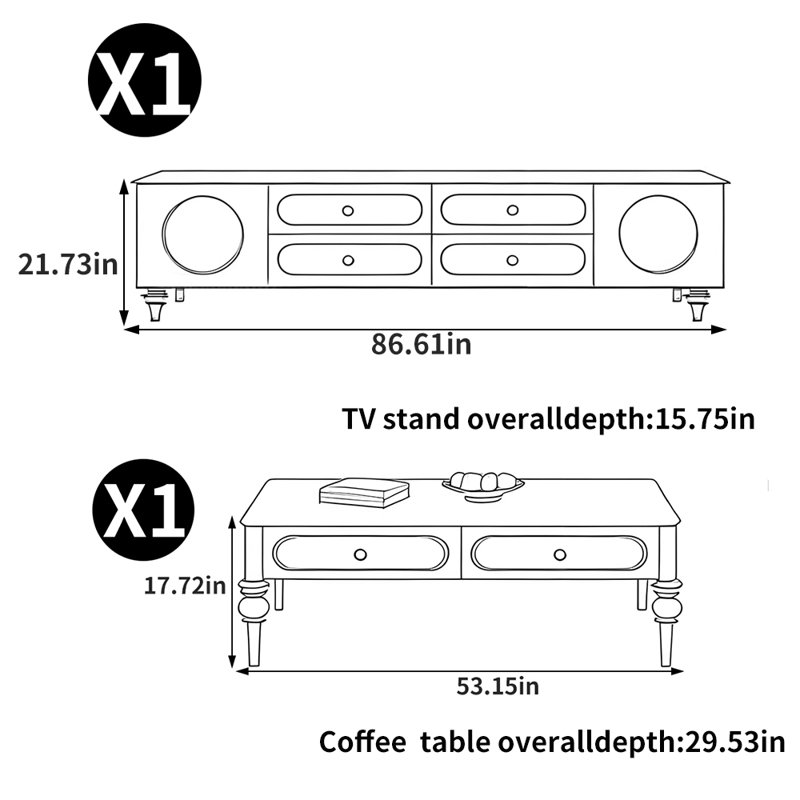 Table basse et meuble télé de style français