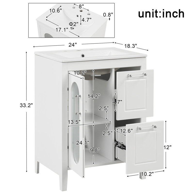 White Wood Single Sink Bathroom Vanity with Ceramic Top