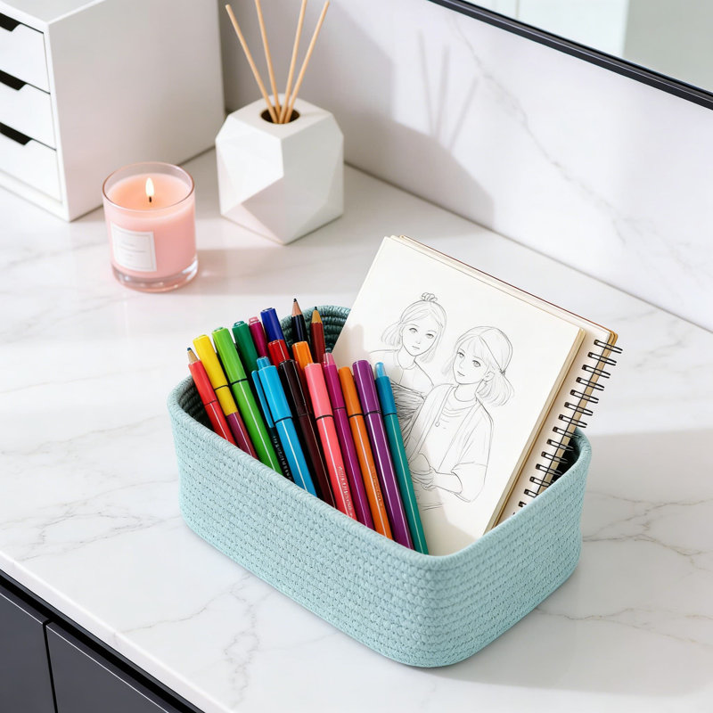 Woven Storage Baskets 3-Pack, Decorative Rope Organizer Bins For Shelves, Closets, Toys And Home Office, Space-Saving Rectangular Design