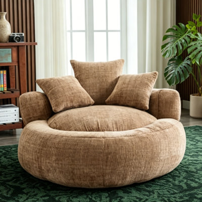  41.1" Coffee Corduroy Bean Bag Chair with Armrests & 3 Pillows, No Assembly