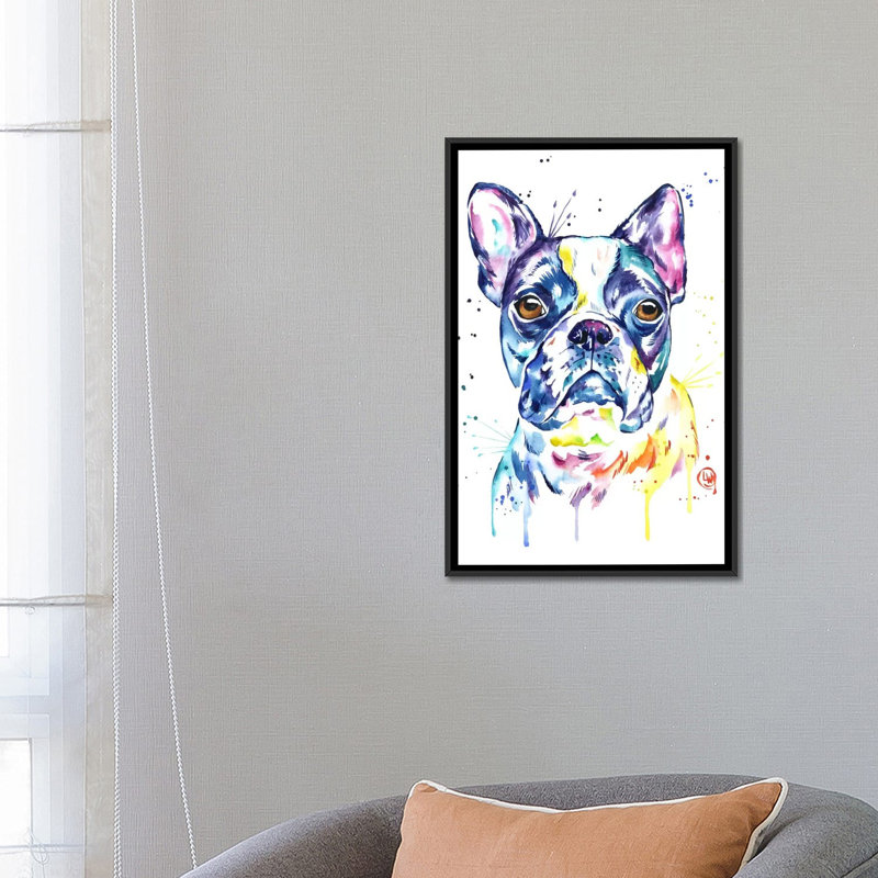 «Boston Terrier» par Lisa Whitehouse, reproduction sur toile, H 26 po x l 18 po x P 1,5 po, Toile avec cadre noir