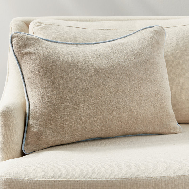 Elias Linen Pillow Cover & Insert, Flax/Blue, Rectangular 14"H x 20"W