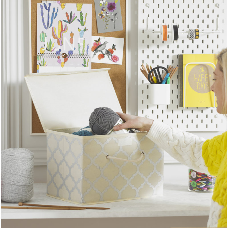 Marlow Home Co. Fabric And Canvas Storage Fabric Decorative Bin, Pack of 3, Cream